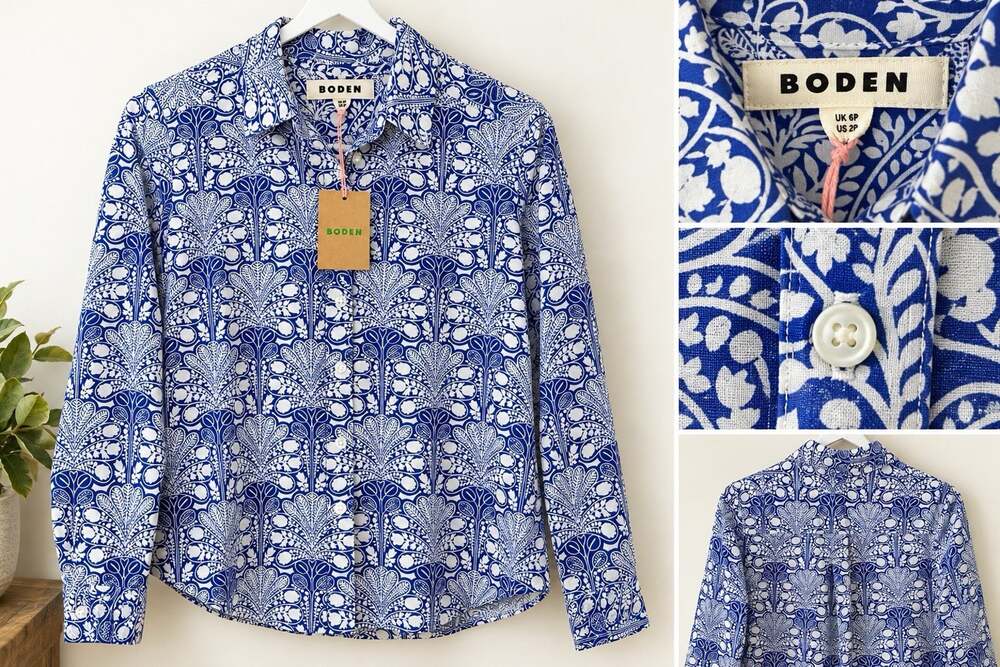 Boden Women’s Blue White Floral Button Front Shirt Size 2P New XS Cotton